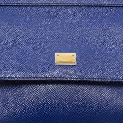 Pre Owned Dolce & Gabbana Blue Leather Small Miss Sicily Top Handle Bag