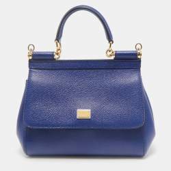 Pre Owned Dolce & Gabbana Blue Leather Small Miss Sicily Top Handle Bag
