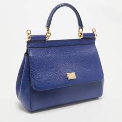 Pre Owned Dolce & Gabbana Blue Leather Small Miss Sicily Top Handle Bag