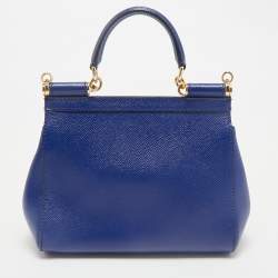 Pre Owned Dolce & Gabbana Blue Leather Small Miss Sicily Top Handle Bag