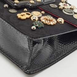 Pre Owned Dolce & Gabbana Black Jacquard Fabric and Snakeskin Embellished Lucia Shoulder Bag