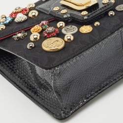Pre Owned Dolce & Gabbana Black Jacquard Fabric and Snakeskin Embellished Lucia Shoulder Bag