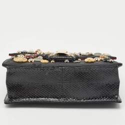 Pre Owned Dolce & Gabbana Black Jacquard Fabric and Snakeskin Embellished Lucia Shoulder Bag