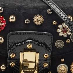 Pre Owned Dolce & Gabbana Black Jacquard Fabric and Snakeskin Embellished Lucia Shoulder Bag