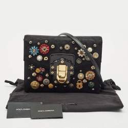 Pre Owned Dolce & Gabbana Black Jacquard Fabric and Snakeskin Embellished Lucia Shoulder Bag
