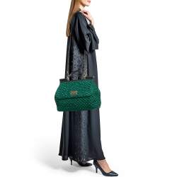 Dolce & Gabbana Metallic Green Crochet Lurex Fabric Large Miss Sicily Top Handle Bag