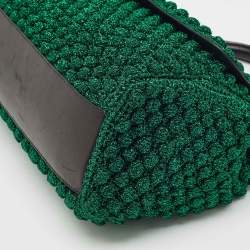 Dolce & Gabbana Metallic Green Crochet Lurex Fabric Large Miss Sicily Top Handle Bag