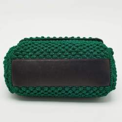 Dolce & Gabbana Metallic Green Crochet Lurex Fabric Large Miss Sicily Top Handle Bag