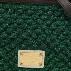 Dolce & Gabbana Metallic Green Crochet Lurex Fabric Large Miss Sicily Top Handle Bag