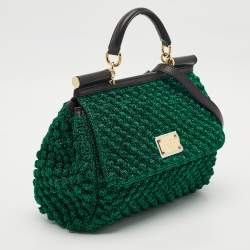Dolce & Gabbana Metallic Green Crochet Lurex Fabric Large Miss Sicily Top Handle Bag