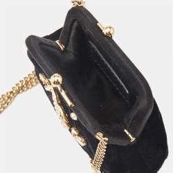 Dolce & Gabbana Black Velvet Crystal Embellished Miss Sicily Clutch