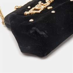 Dolce & Gabbana Black Velvet Crystal Embellished Miss Sicily Clutch