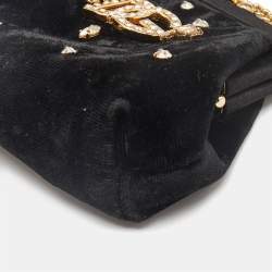 Dolce & Gabbana Black Velvet Crystal Embellished Miss Sicily Clutch