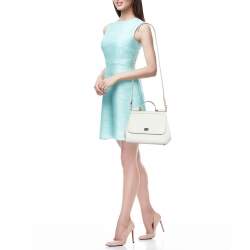 Pre Owned Dolce & Gabbana White Leather Medium Miss Sicily Top Handle Bag
