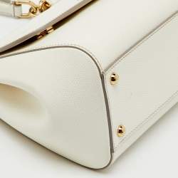 Pre Owned Dolce & Gabbana White Leather Medium Miss Sicily Top Handle Bag