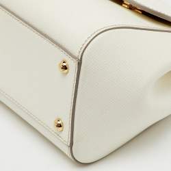 Pre Owned Dolce & Gabbana White Leather Medium Miss Sicily Top Handle Bag