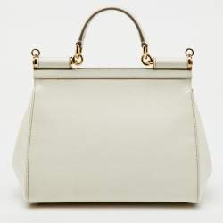 Pre Owned Dolce & Gabbana White Leather Medium Miss Sicily Top Handle Bag
