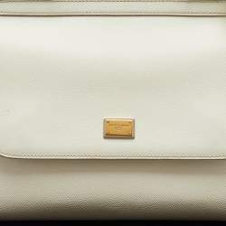 Pre Owned Dolce & Gabbana White Leather Medium Miss Sicily Top Handle Bag