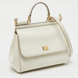 Pre Owned Dolce & Gabbana White Leather Medium Miss Sicily Top Handle Bag