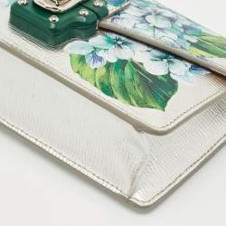 Dolce & Gabbana Silver Floral Print Leather Lucia Wallet on Chain