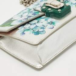 Dolce & Gabbana Silver Floral Print Leather Lucia Wallet on Chain