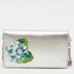 Dolce & Gabbana Silver Floral Print Leather Lucia Wallet on Chain
