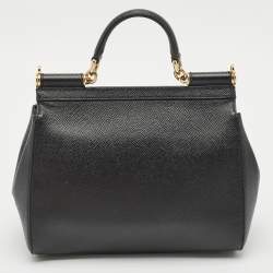 Pre Owned Dolce & Gabbana Black Leather Medium Miss Sicily Top Handle Bag
