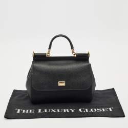 Pre Owned Dolce & Gabbana Black Leather Medium Miss Sicily Top Handle Bag