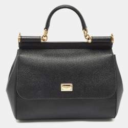 Pre Owned Dolce & Gabbana Black Leather Medium Miss Sicily Top Handle Bag
