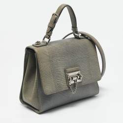 Dolce & Gabbana Grey Lizard Embossed Leather Medium Miss Monica Top Handle Bag