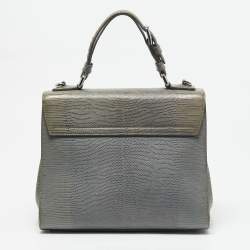 Dolce & Gabbana Grey Lizard Embossed Leather Medium Miss Monica Top Handle Bag