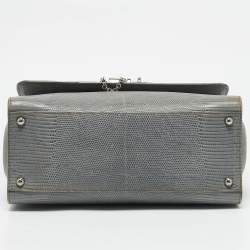 Dolce & Gabbana Grey Lizard Embossed Leather Medium Miss Monica Top Handle Bag