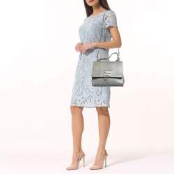 Dolce & Gabbana Grey Lizard Embossed Leather Medium Miss Monica Top Handle Bag