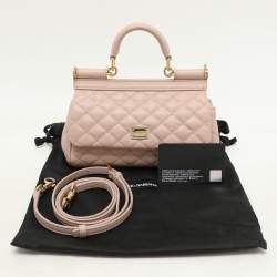 Pre Owned Dolce & Gabbana Nude Pink Quilted Leather Mini Miss Sicily Top Handle Bag