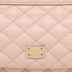 Pre Owned Dolce & Gabbana Nude Pink Quilted Leather Mini Miss Sicily Top Handle Bag