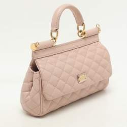 Pre Owned Dolce & Gabbana Nude Pink Quilted Leather Mini Miss Sicily Top Handle Bag