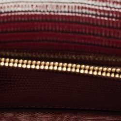 Pre Owned Dolce & Gabbana Dark Burgundy Lizard Embossed Leather Sicily Wallet on Chain