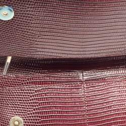 Pre Owned Dolce & Gabbana Dark Burgundy Lizard Embossed Leather Sicily Wallet on Chain