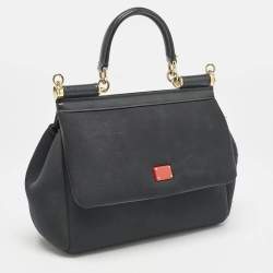 Dolce & Gabbana Black Neoprene Small Miss Sicily Top Handle Bag