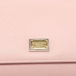 Pre Owned Dolce & Gabbana Light Pink Leather Miss Sicily Von Wallet On Chain