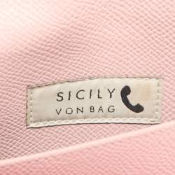 Pre Owned Dolce & Gabbana Light Pink Leather Miss Sicily Von Wallet On Chain