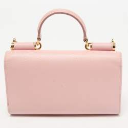 Pre Owned Dolce & Gabbana Light Pink Leather Miss Sicily Von Wallet On Chain