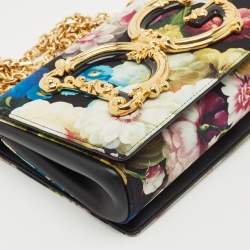 Dolce & Gabbana Multicolor Floral Satin and Leather Small DG Girls Shoulder Bag