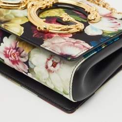 Dolce & Gabbana Multicolor Floral Satin and Leather Small DG Girls Shoulder Bag