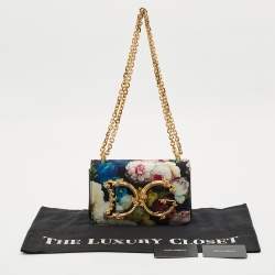 Dolce & Gabbana Multicolor Floral Satin and Leather Small DG Girls Shoulder Bag