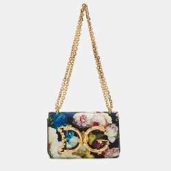 Dolce & Gabbana Multicolor Floral Satin and Leather Small DG Girls Shoulder Bag