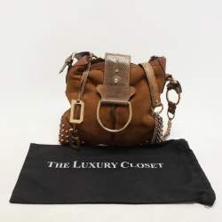 Dolce & Gabbana Brown Nubuck Leather and Snakeskin Studded Shoulder Bag