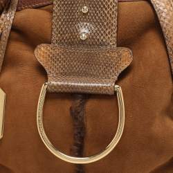 Dolce & Gabbana Brown Nubuck Leather and Snakeskin Studded Shoulder Bag