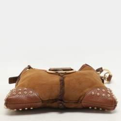 Dolce & Gabbana Brown Nubuck Leather and Snakeskin Studded Shoulder Bag