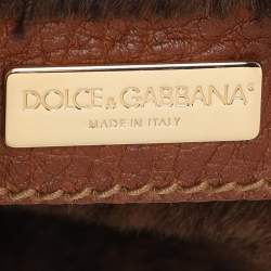 Dolce & Gabbana Brown Nubuck Leather and Snakeskin Studded Shoulder Bag